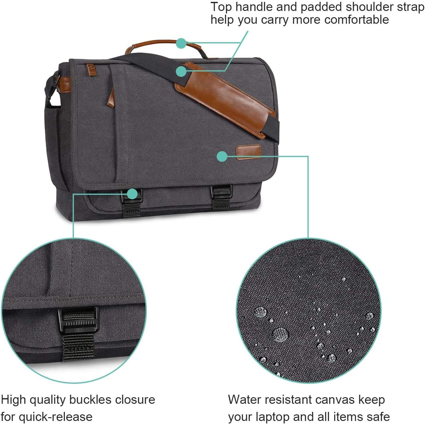 Estarer Laptop Messenger Bag 17-17.3 Inch Water-resistance Canvas Shoulder Bag for Work College