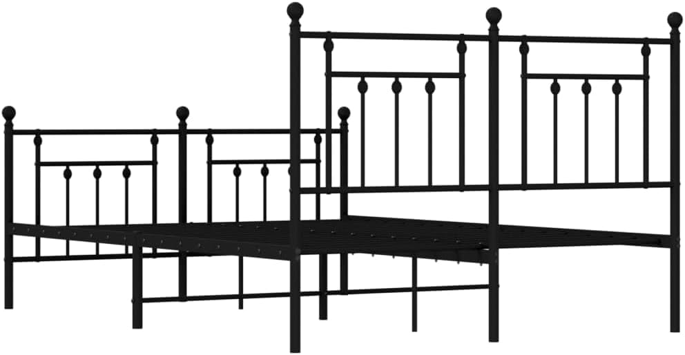 vidaXL Powder Coated Steel Bed Frame - Robust Black Metal Double Bed with Functional Headboard, Footboard and Extra Storage Space Beneath – Industrial Style