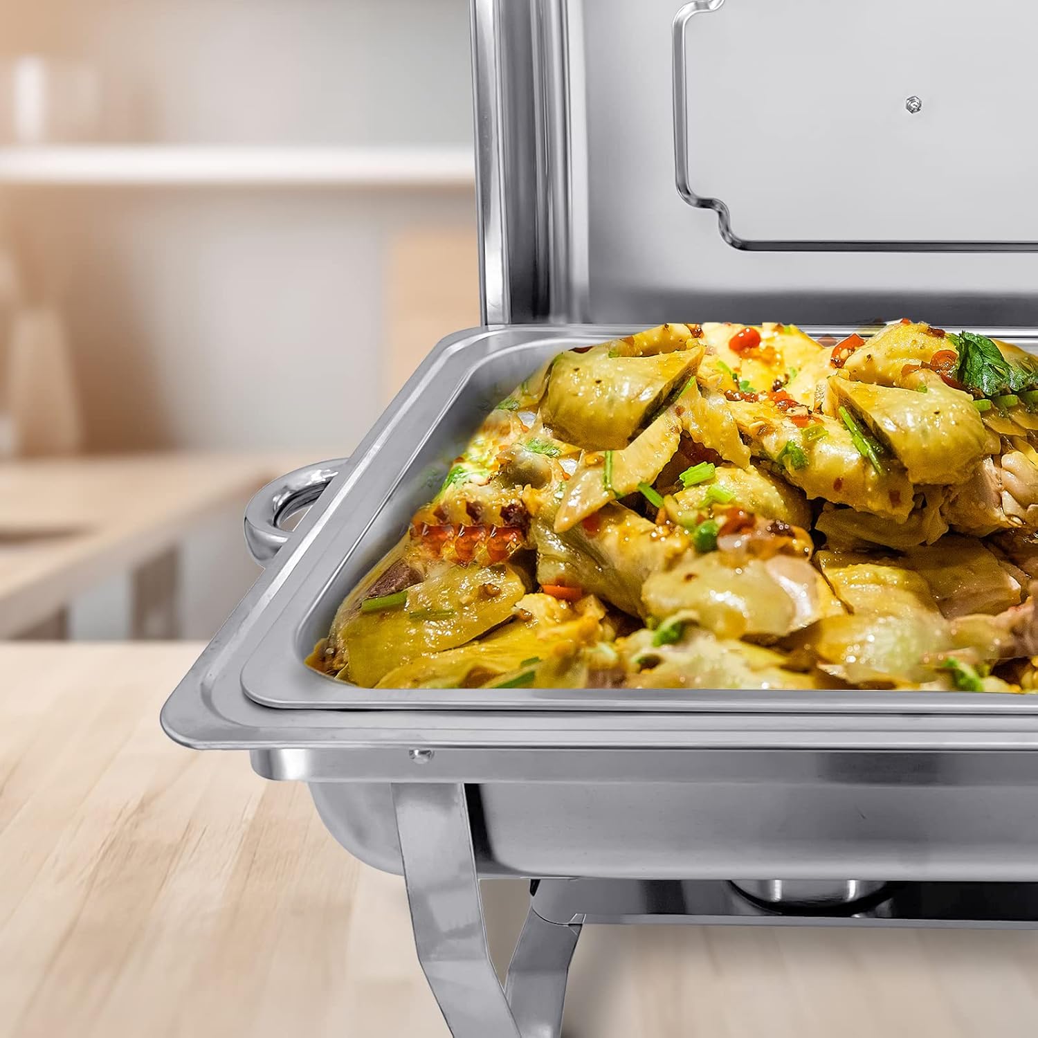Chafing Dish Buffet Set 4 Pack 8QT Half Size Food Warmer Chafer Complete Set with Water Pan, Chafing Fuel Holder for Home Party, Buffets, Wedding, Banquet, Catering Events
