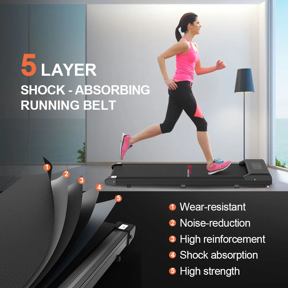 Home Fitness Code Treadmills for Home, Ultra Slim Under Desk Treadmill for Home/Office, No Assembly Required, Black
