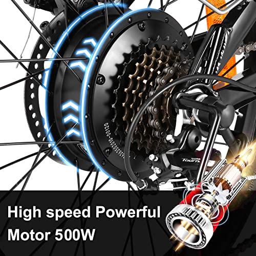 Vivi Electric Bike, 20" 500W Folding Electric Bike, 21.7MPH Adult Electric Bicycles with Removable 48V 374.4Wh Battery, Up to 50Miles Range, Cruise Control, Shock Absorber, UL 2849 Certification