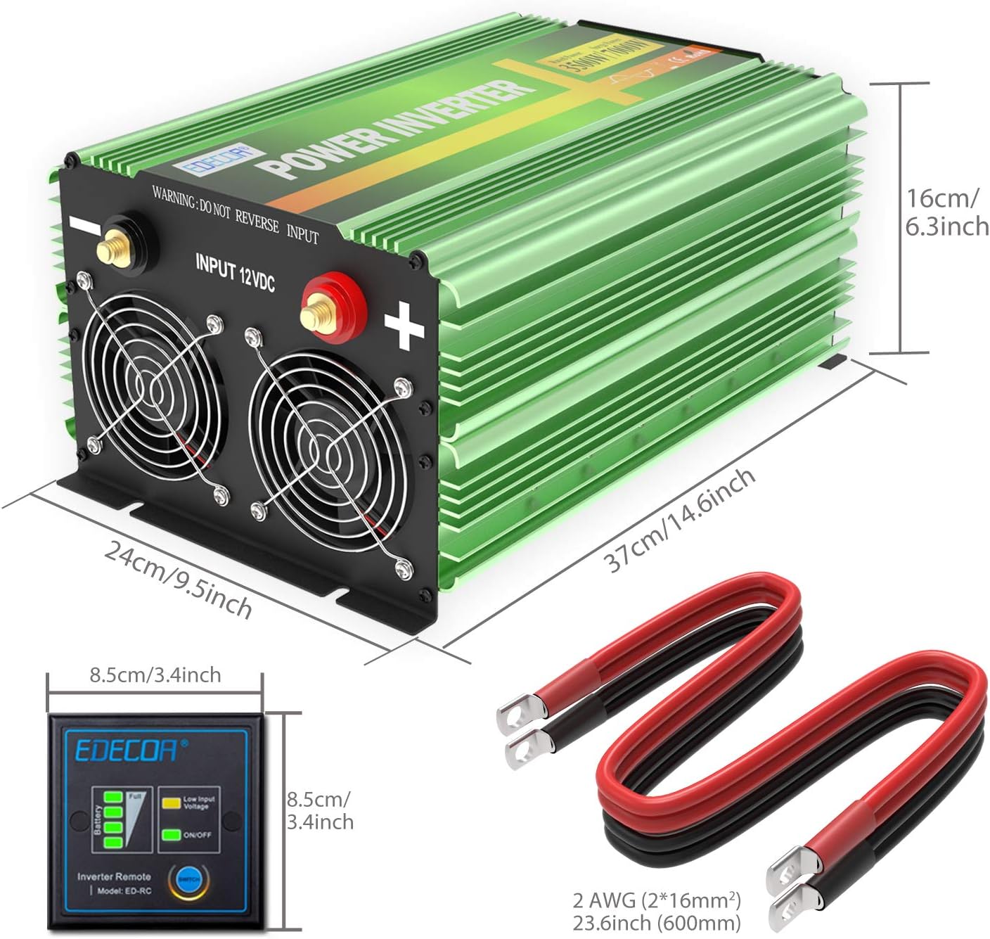 EDECOA Pure Sine Wave Power Inverter 3500W DC 12V to AC 120V with LCD Display and Remote Controller 4 AC Outlets and 1 AC Terminal Block
