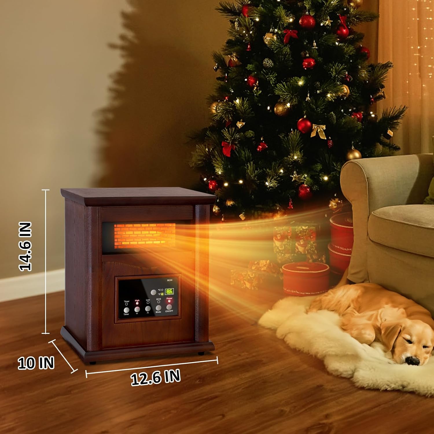 Lifeplus 1500W Electric Infrared Space Heater, Quartz Heater for Indoor Use, Tip-Over & Overheat Protection with Remote Control, 3 Heat Settings, 12H Timer for Large Room Basement Heating