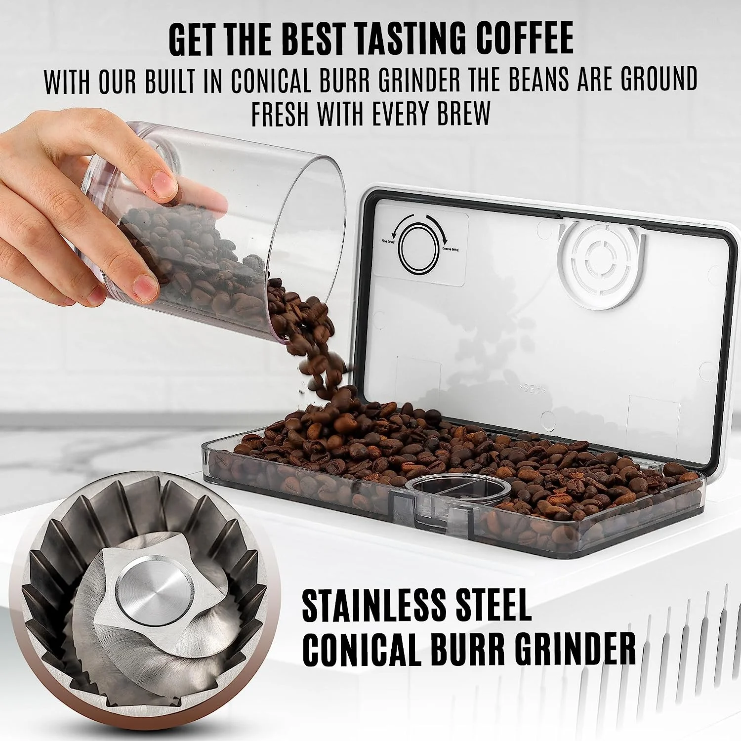 Zulay Kitchen Super Automatic Coffee Espresso Machine with Grinder and Milk Frother  - Espresso Coffee Maker - White Magia