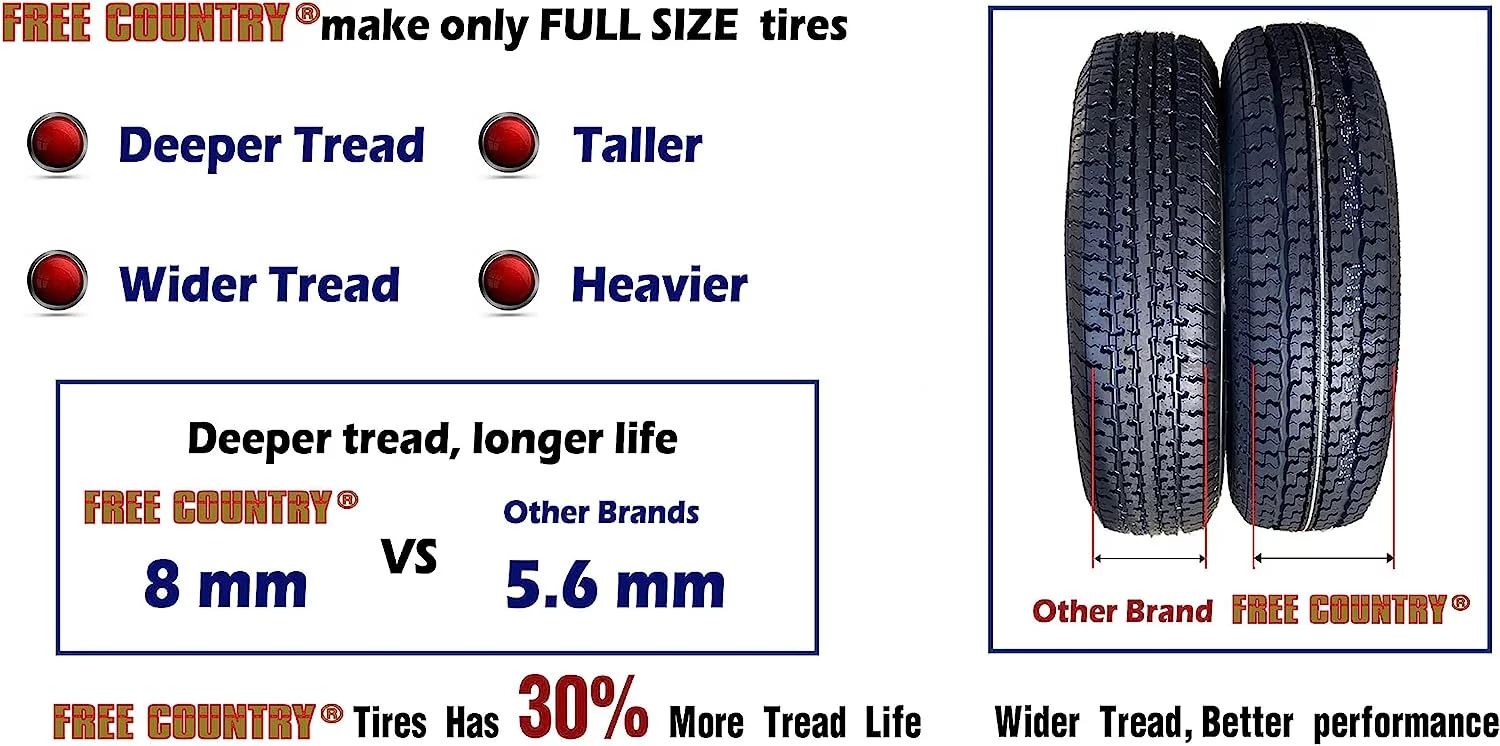 Free Country Premium Trailer Tires ST175/80R13 8 Ply Load Range D Steel Belted Radial w/Scuff Guard, Set 2