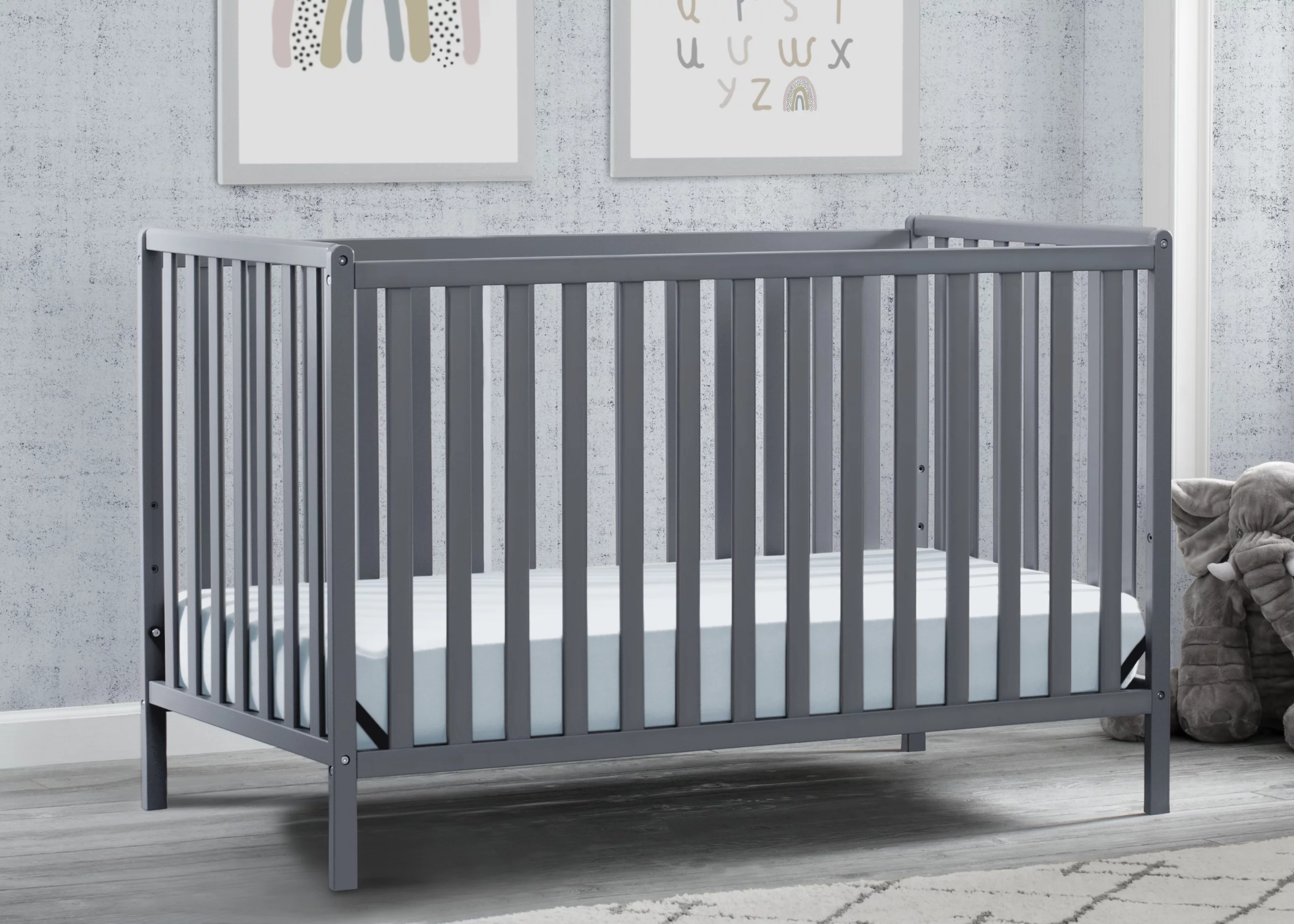 Delta Children Heartland 4-in-1 Convertible Baby Crib, Charcoal Gray