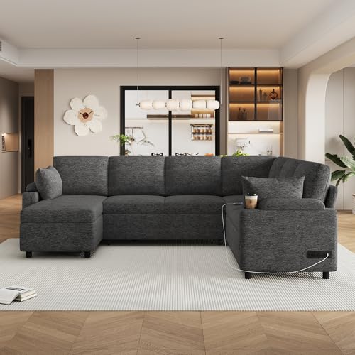 Oversized U-Shaped Sectional Sofa Couch Plush Corduroy Upholstered Modular Deep Seat Sofa&Couch Sectional W/Right Facing Chaise Lounge and 7 Toss Pillows for Home Apartment Living Room Furniture Sets