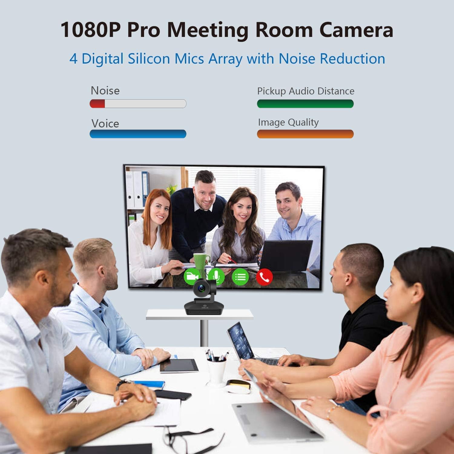 TOALLIN HD 1080P PTZ Conference Room Camera with 4 Microphones Array, 10X Optical Zoom Video Conference Camera, Automatically Voice Tracking, USB PTZ Webcam for Business Meeting