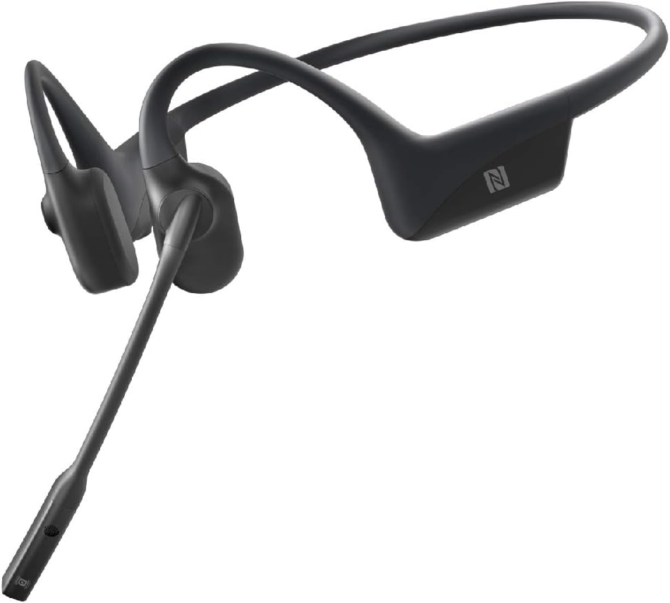 AfterShokz OpenComm Wireless Stereo Bone Conduction Bluetooth Headset with Noise-Canceling Boom Microphone for Office Home Business Trucker Drivers Commercial Use