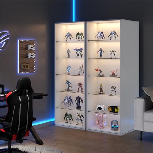 Rotating Shoe Rack with Sensor Light, Spinning Shoe Rack Tower with Glass Shelves, 360°Revolving Shoe Storage Organizer Lazy Susan Shoe for Entryway, Hallway, Living Room (White)