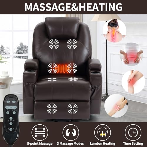 Power Lift Recliner Chair for Elderly with Heat and Massage, Remote Control, 2 Cup Holders, USB Charge Port, Side Pocket, Adjustable Motorized Home Theater Single Seat Modern (Black)