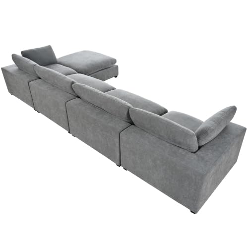 Upholstered Oversize Modular Sofa with Removable Ottoman,Sectional sofa for Living Room Apartment(5-Seater) (Beige)