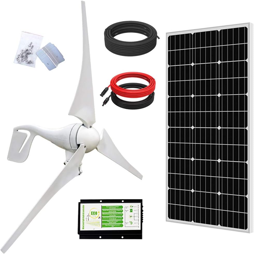 ECO-WORTHY 500W Solar Wind Power Kit: 1x 400W Wind Turbine Generator with Hybrid Controller + 1x 100W Mono Solar Panel for Home/RV/Boat/Farm/Street Light and Off-Grid Appliances
