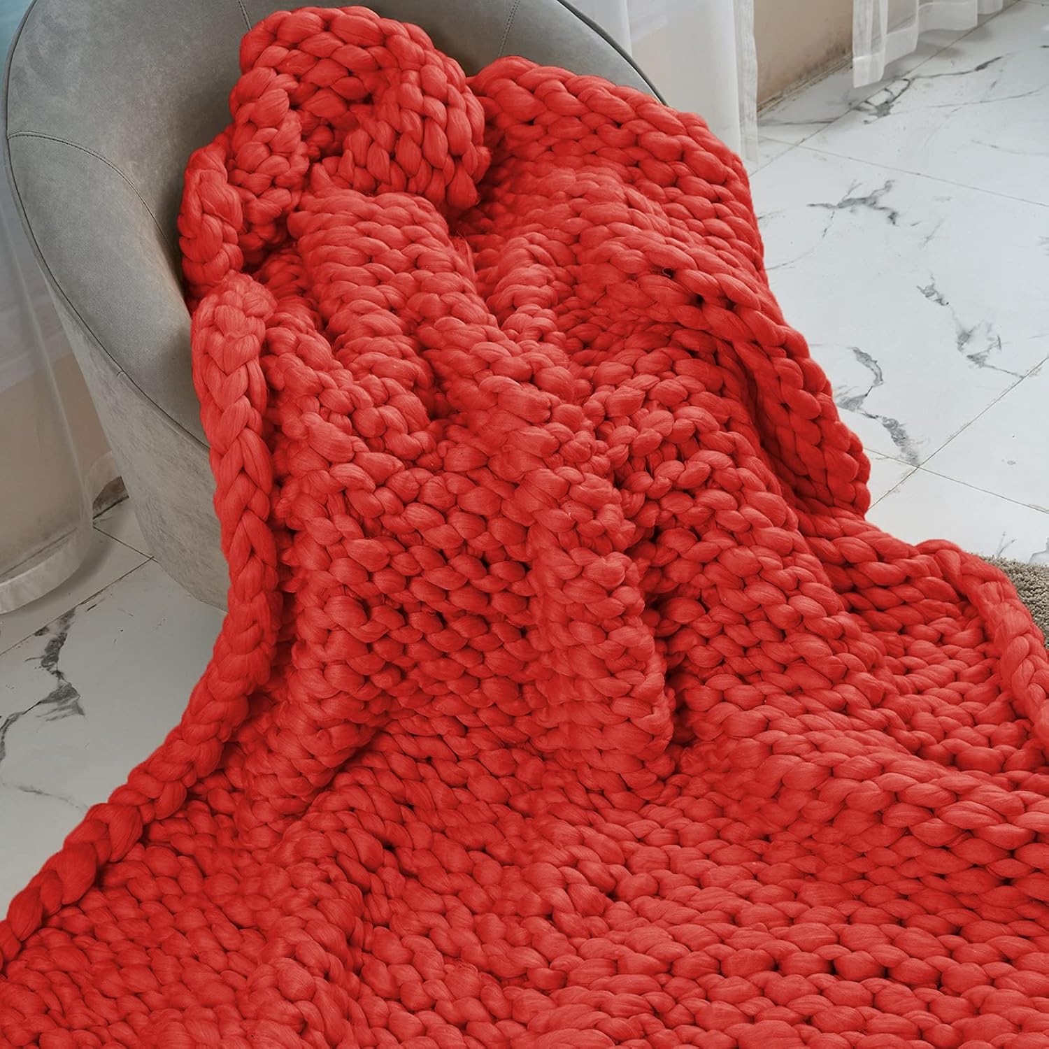 ZUIBESCHOS Chunky Knit Blanket Soft Warm Chunky Knit Blanket Throw Cozy Cable Knit Throw for Sofa, Bed, Baby Blanket, Festival Gift, Home Decor, Rose Red 40x60