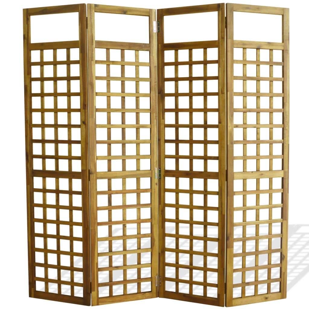 vidaXL 4-Panel Room Divider / Trellis Solid Acacia Wood 63x22x66.9x22