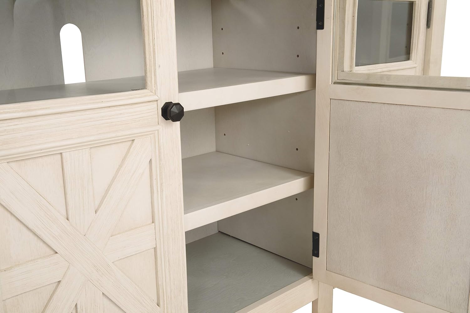 Signature Design by Ashley Bolanburg Two Tone Farmhouse TV Stand, Fits TVs up to 72, 3 Cabinets and Adjustable Storage Shelves, Whitewash