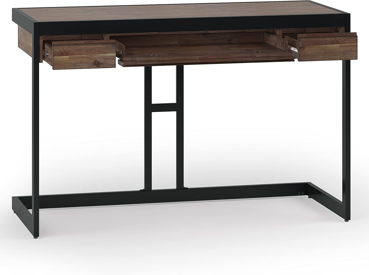 Solid Acacia Wood Modern Industrial 48 Inch Wide Small Desk in Rustic Natural Aged Brown Contemporary Urban Rectangular Metal Wood Stained