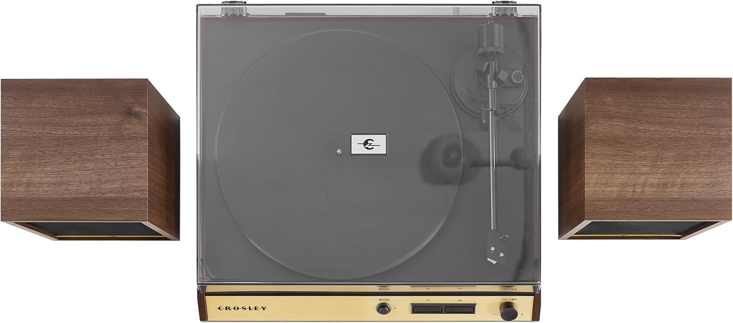 Crosley C72 2-Speed Belt-Drive Bluetooth Turntable Record Player with 80W Speakers and Carbon Fiber Tonearm, Walnut
