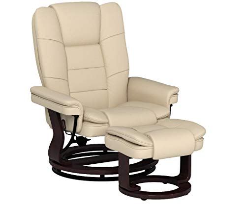 JC Home Argus Swivel Recliner with Ottoman, PU Leather & Wood Base Reclining Chair with Footrest, Ultra-Plush Double Foam for Living Room, Bedroom and Office