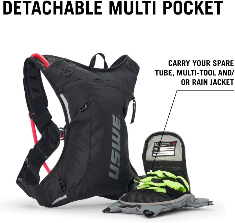 USWE Moto Hydro 3L Hydration Pack with 2.0L/ 70oz Water Bladder, a High End, Bounce Free Backpack for Enduro and Off-Road Motorcycle, Black Grey