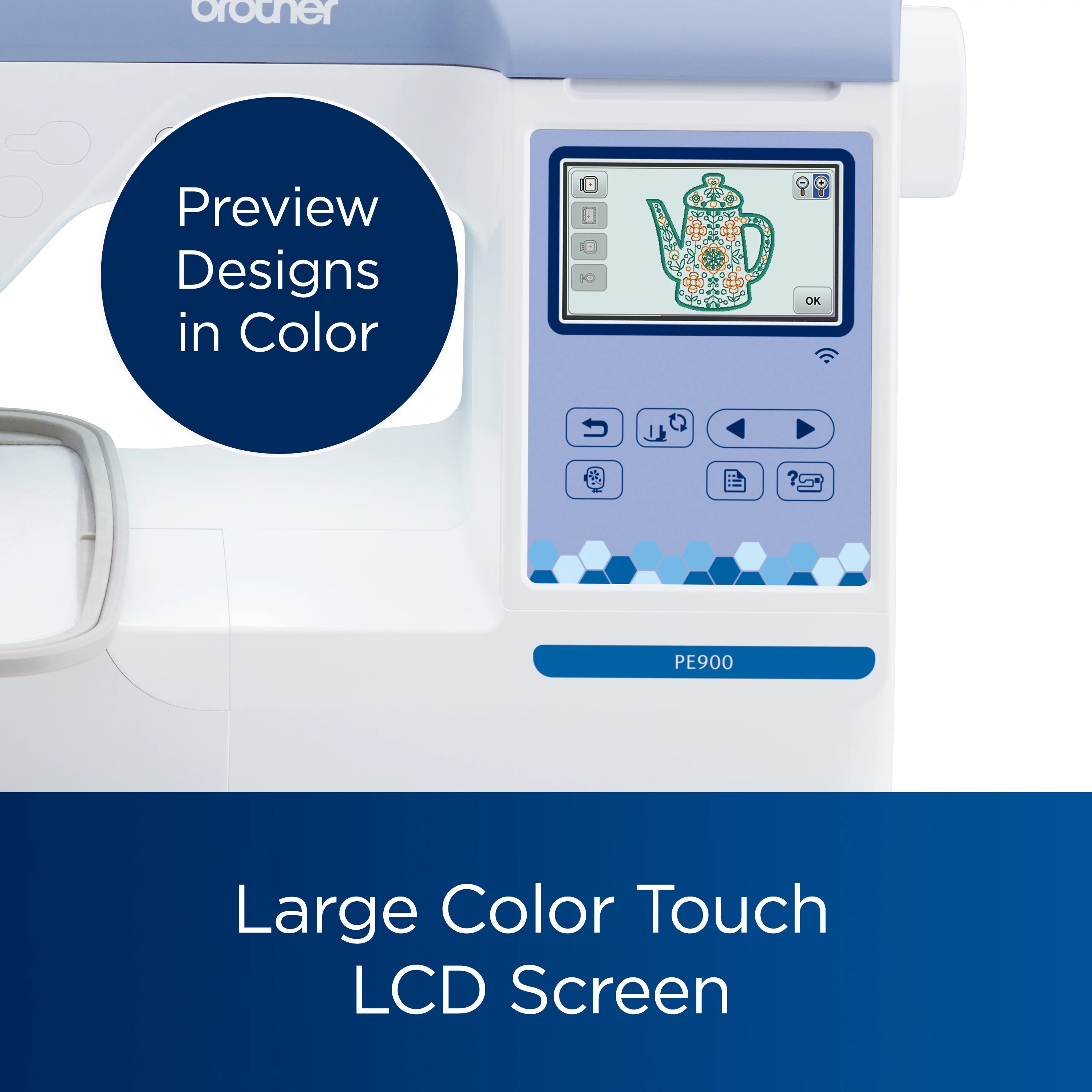 Brother PE900 Embroidery Machine with Built-in Embroidery Designs and Wireless Connectivity