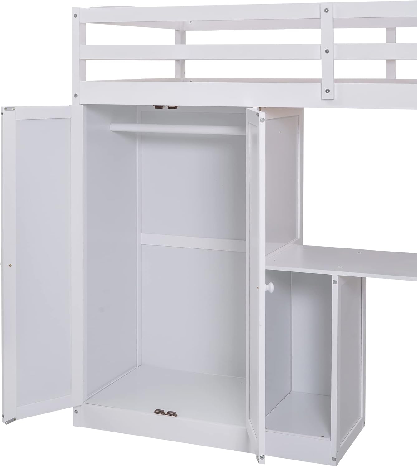 Twin Loft Bed with Stairs and Wardrobe, Wooden Twin Size Loft Bed with Desk Underneath, Loft Bed with Storage Staircase and Shelves for Girls Boys Teens,White