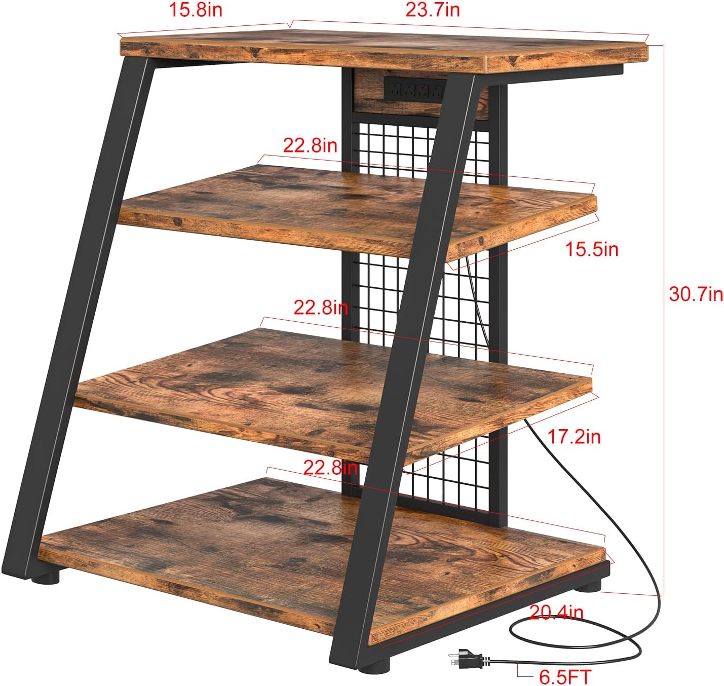 AV Media Stand with Outlets, Stereo Racks with LED Lights, Media Console, Record Player Stand, Media Audio Tower Cabinet, 30'', Rustic Brown