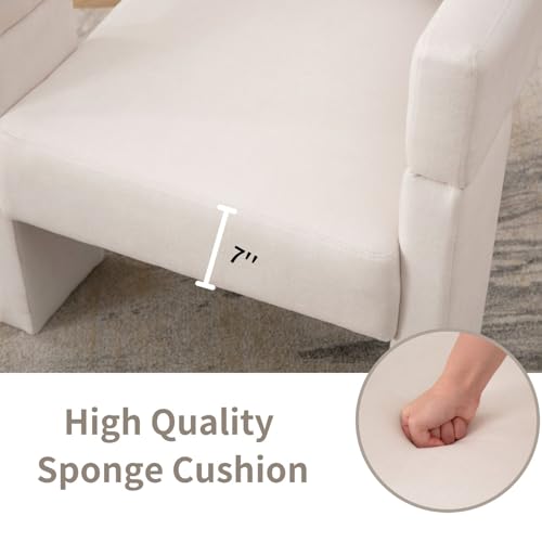 Modern Barrel Accent Chair Beige Fabric Chair Upholstered Armchair Comfy Living Room Chair Side Sitting Chair for Bedroom Reading
