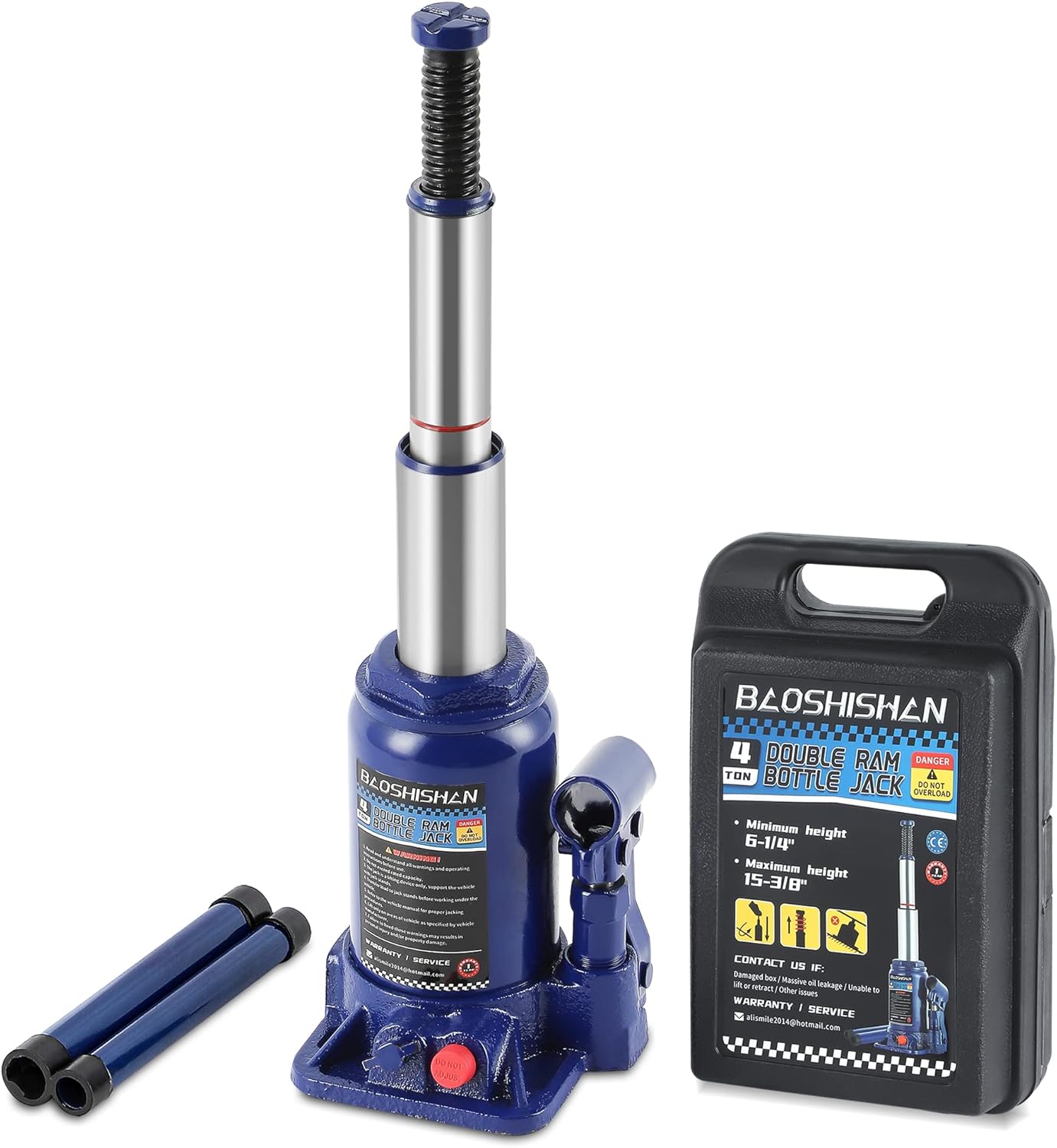BAOSHISHAN 3 Ton Double Ram Bottle Jack 6-1/2 to 16-1/2 Lifting Range Portable Hydraulic Jack with Carrying Case