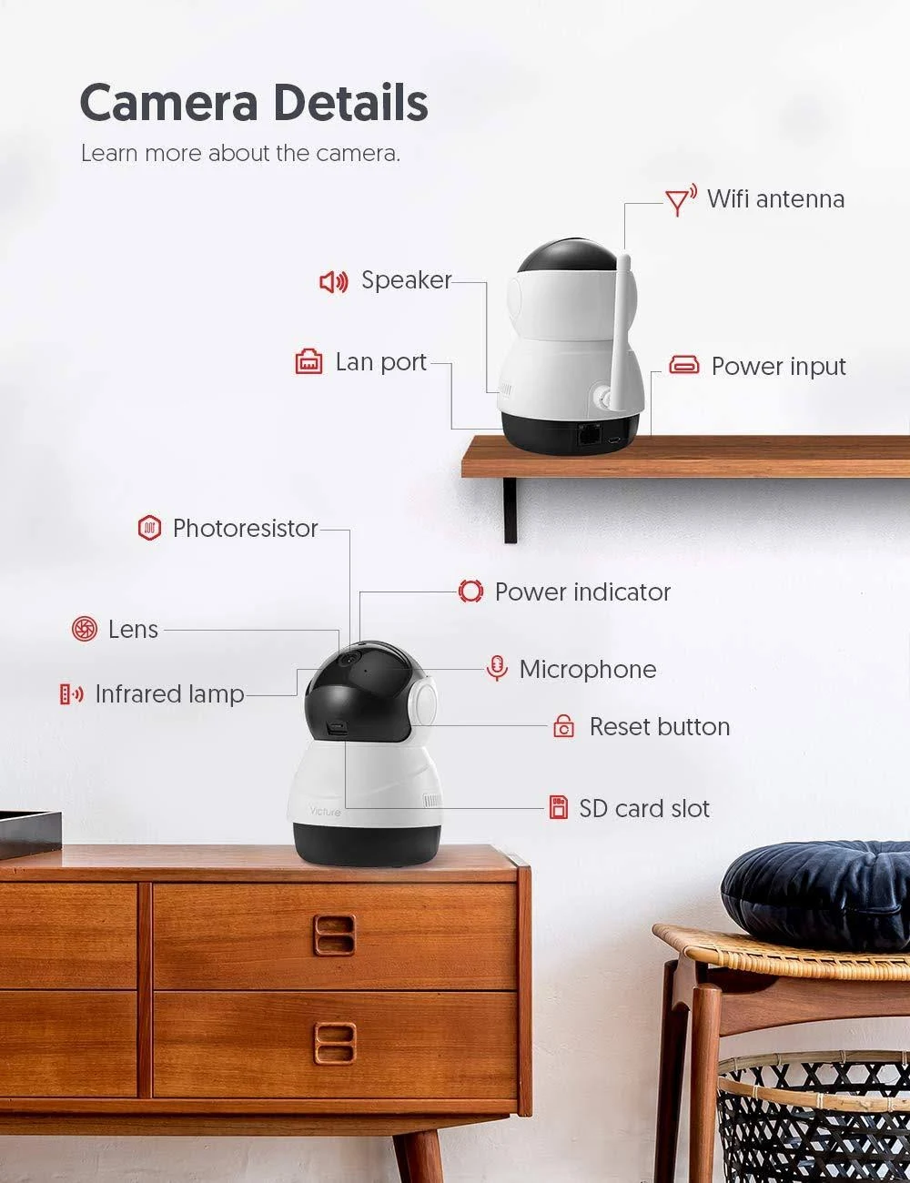 Victure 1080p FHD WiFi IP Camera Indoor Wireless Security Camera Motion Night