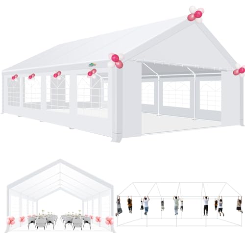 COBIZI 20x40 Party Tent Heavy Duty, Galvanized Wedding Tent, Event Shelter for Parties, Outdoor with Removable Sidewall & Built-in Sandbag, Carpas para Fiestas, Large Canopy, Waterproof, White