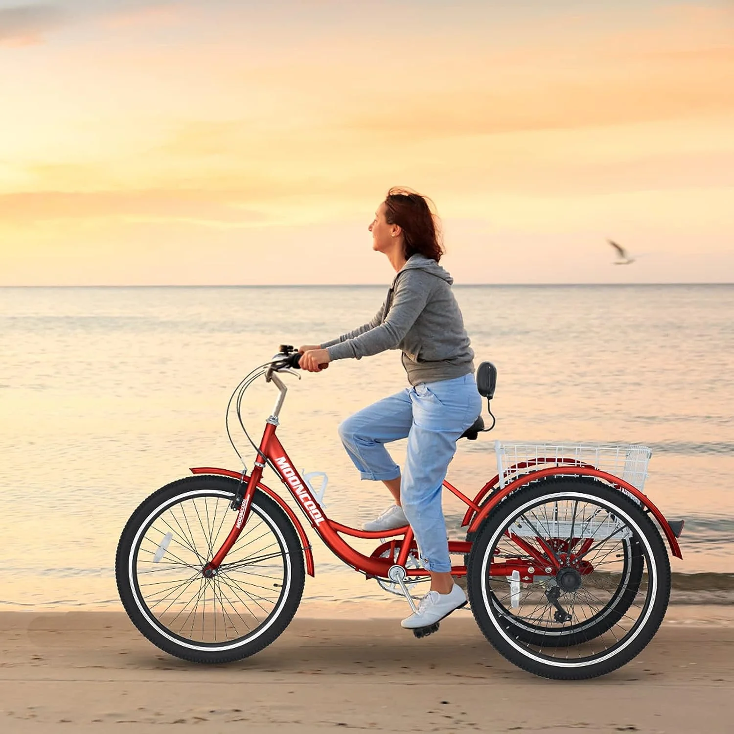 FICISOG 26 Adult Tricycle, 3 Wheel 7 Speed Bikes,450lbs Capacity Cruise Trike with Shopping Basket