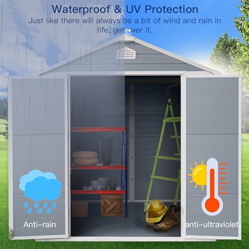 8x6ft Resin Outdoor Storage Shed with Door & Lock Perfect to Store Patio Furniture for Backyard Garden Patio Lawn,Grey