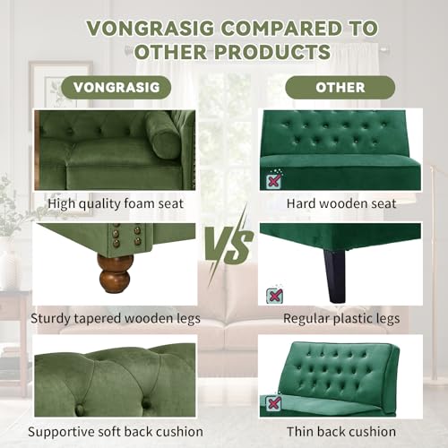 74.5" Velvet 3 Seater Sofa Sofa Couch Chesterfield Sofa Tufted Couch with 2 Pillows for Living Room Apartment Office Lounge Green