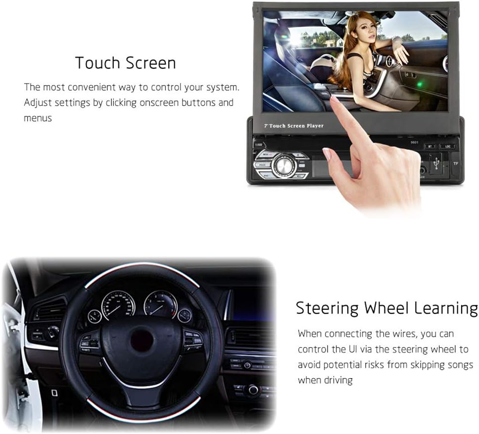 CarThree Single Din Car Stereo Touch Screen 7 Inch Car Radio Touch Screen with Bluetooth AUX/USB/TF Car FM Radio Receiver MP3/MP4/MP5 Player 1080P Single Din Stereo Support Backup Camera