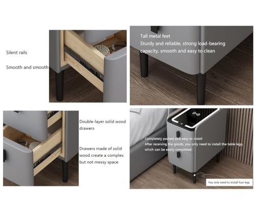 Narrow Side Table with 2 Drawers, End Table with Charging Station, Skinny Nightstand with LED Light, Slim Bedside Table for Bedroom, Living Room, Small Spaces(White,35 * 40 * 45cm)