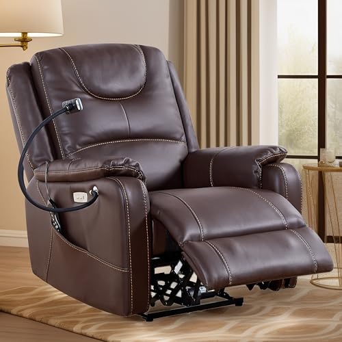 Power Zero Gravity Chair: Electric Recliner with Heat and Massage, Phone Holder for Living Room, Side Pockets, OKIN Motor, USB Port - Scratch Resistant Eco Leather Reddish Brown
