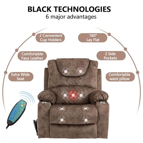 Power Lift Chair Lay Flat Recliner Infinite Position Electric Dual Motor Stand Up Lift Chair with Massage and Heat for Adults,Heavy Duty Recliners with 2 Remote Controls and Two Cup Holders