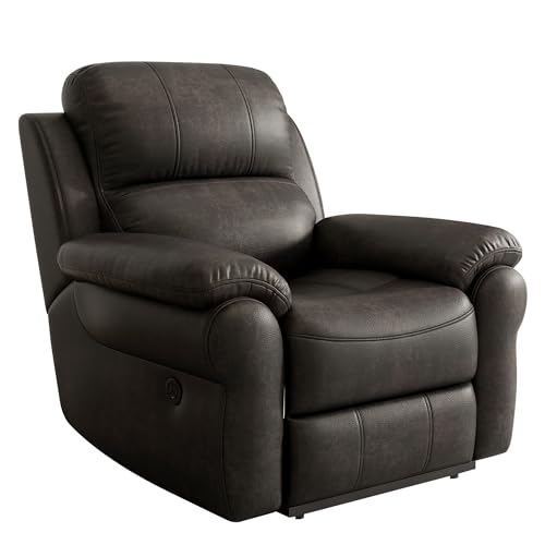 Power Recliner Chair with USB Ports & Magazine Bag, Home Breathable Fabric Movie Theater Seating Single Recliner Chair Sofa Manual for Bedroom Living Room (Black & 1 Seat)