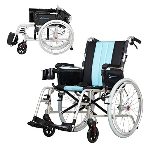 13lbs Ultra Lightweight Wheelchair, 20" Wide Seat Wheelchair for Adults, Foldable Portable Magnesium Self-propelled Wheelchair with Travel Bag 2-in-1 Holder Silver