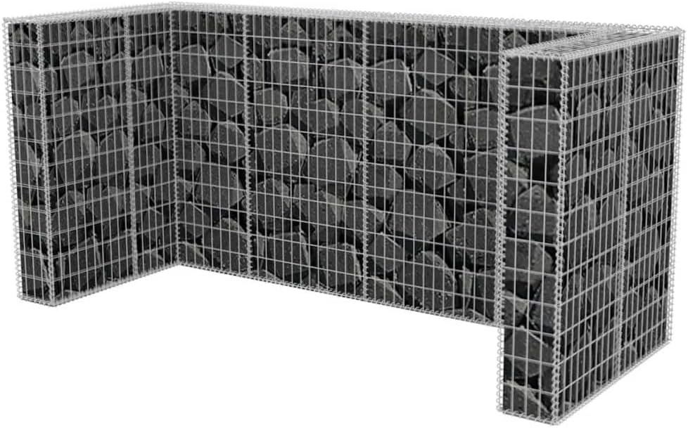 vidaXL Garbage Can Storage, Trash Can Enclosure for Outdoor, Garbage Can Shed, Double Wheelie Bin Storage for Outdoor Patio Yard Garden, Steel