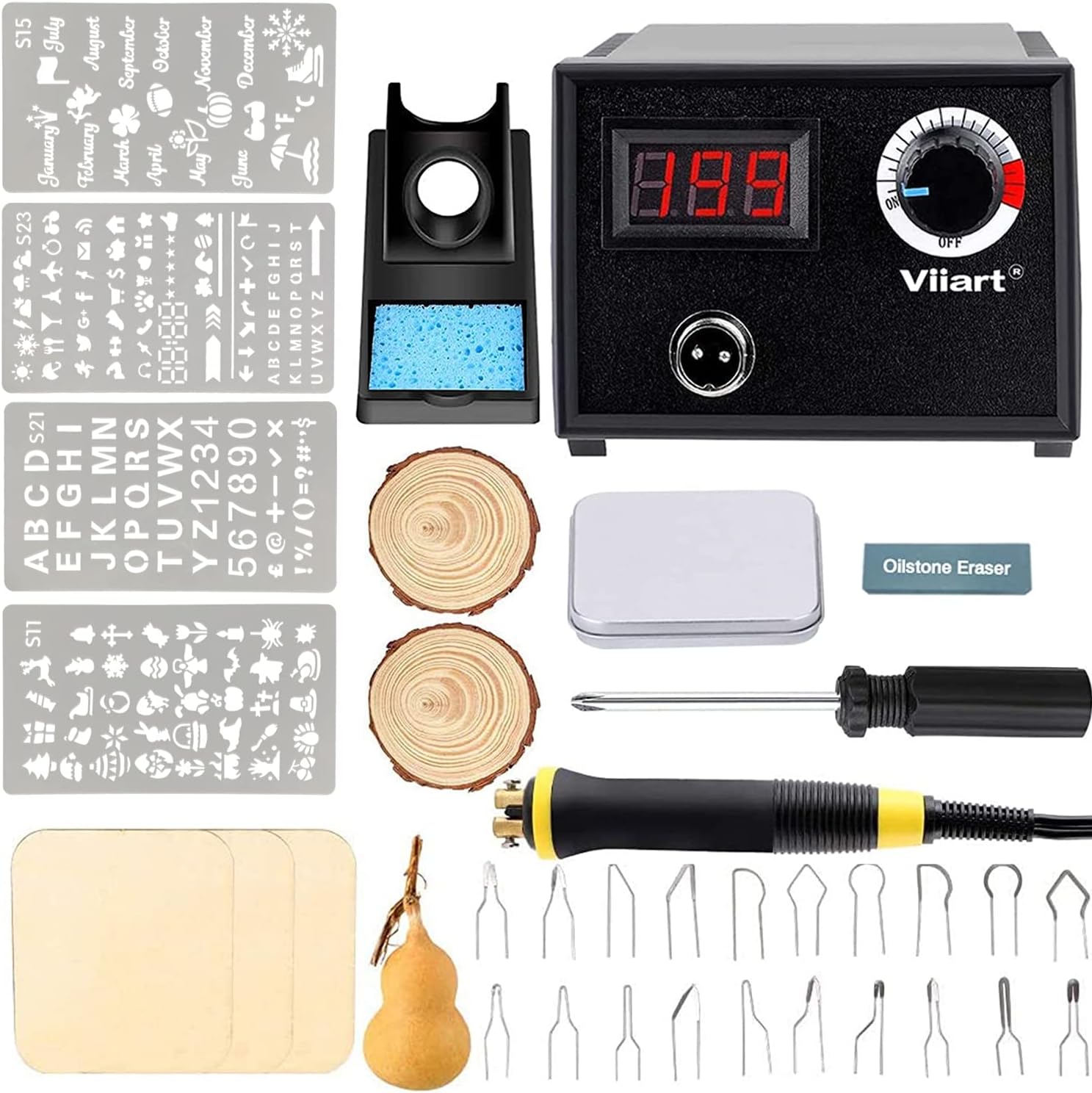 Professional Pyrography Tool Kit 60W Upgraded Wood Burning Kits with 20pcs Pyrography Wire Tips Digital Adjustable Pyrography Machine for Wood and Gourd（Duble Pen）