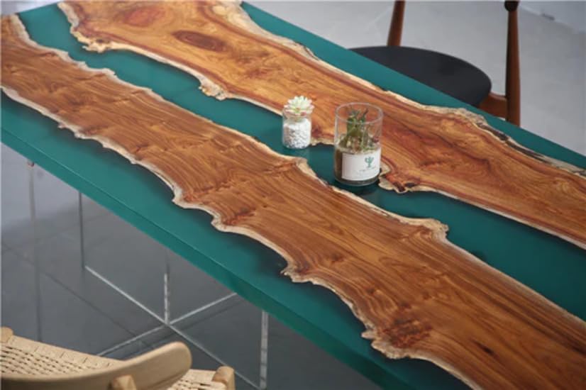 Customized Large Epoxy Table, Green Epoxy with Live Edge Wood, Resin Dining Table for 2, 4, 6, 8, Epoxy Coffee Table, Living Room Table, Home décor (16.5" Inches Tall, 72 x 48 Inches)