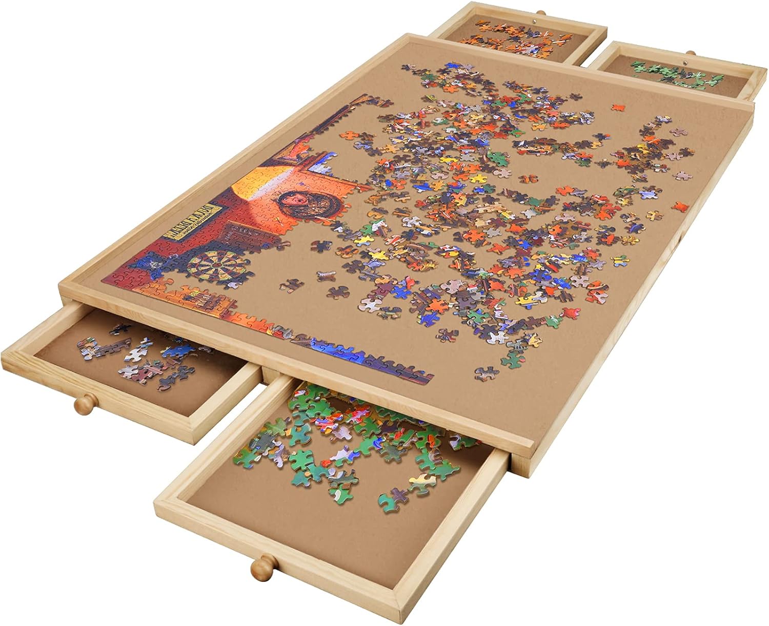 Lovinouse Upgraded 1000 Piece Wooden Puzzle Table with Holder, Jigsaw Puzzles Plateau Puzzle Board with Smooth Fiberboard Work Surface, 4 Sliding Drawers, Puzzle Storage for Teens Adults