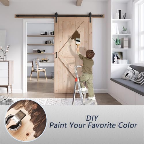 FREDBECK 48in x 80in Sliding Wood Barn Door with 8FT Barn Door Hardware Kit Included K Shape Solid Spruce Panel Sliding Door Double Surfaces Need to Assembly