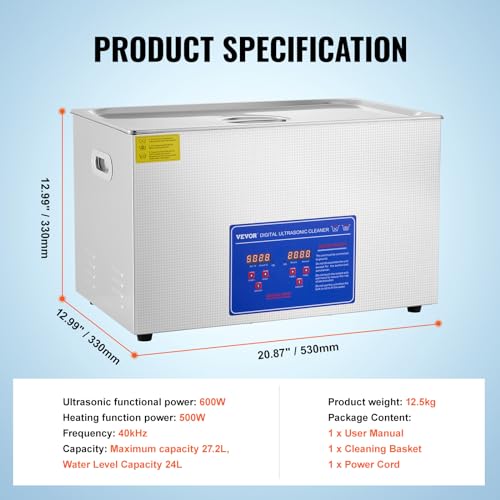 VEVOR 15L Ultrasonic Cleaner with Digital Timer&Heater Professional Ultrasonic Cleaner 40kHz Advanced Ultrasonic Cleaner 110V for Wrench Screwdriver Repairing Tools Industrial Parts Mental Cleaning