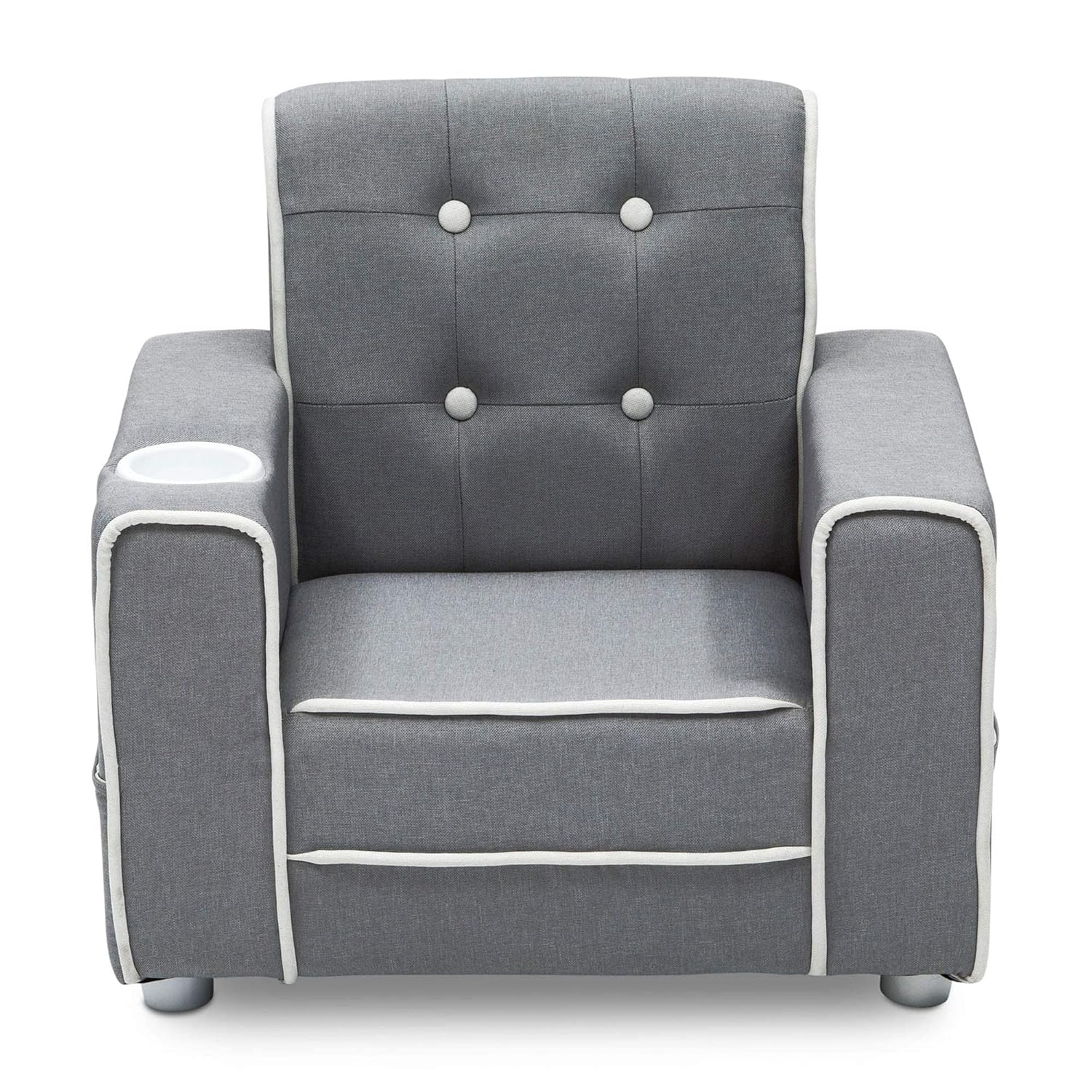 Delta Children Chelsea Kids Upholstered Chair with Cup Holder, Soft Grey & MySize Kids Wood Table and Chair Set (2 Chairs Included)