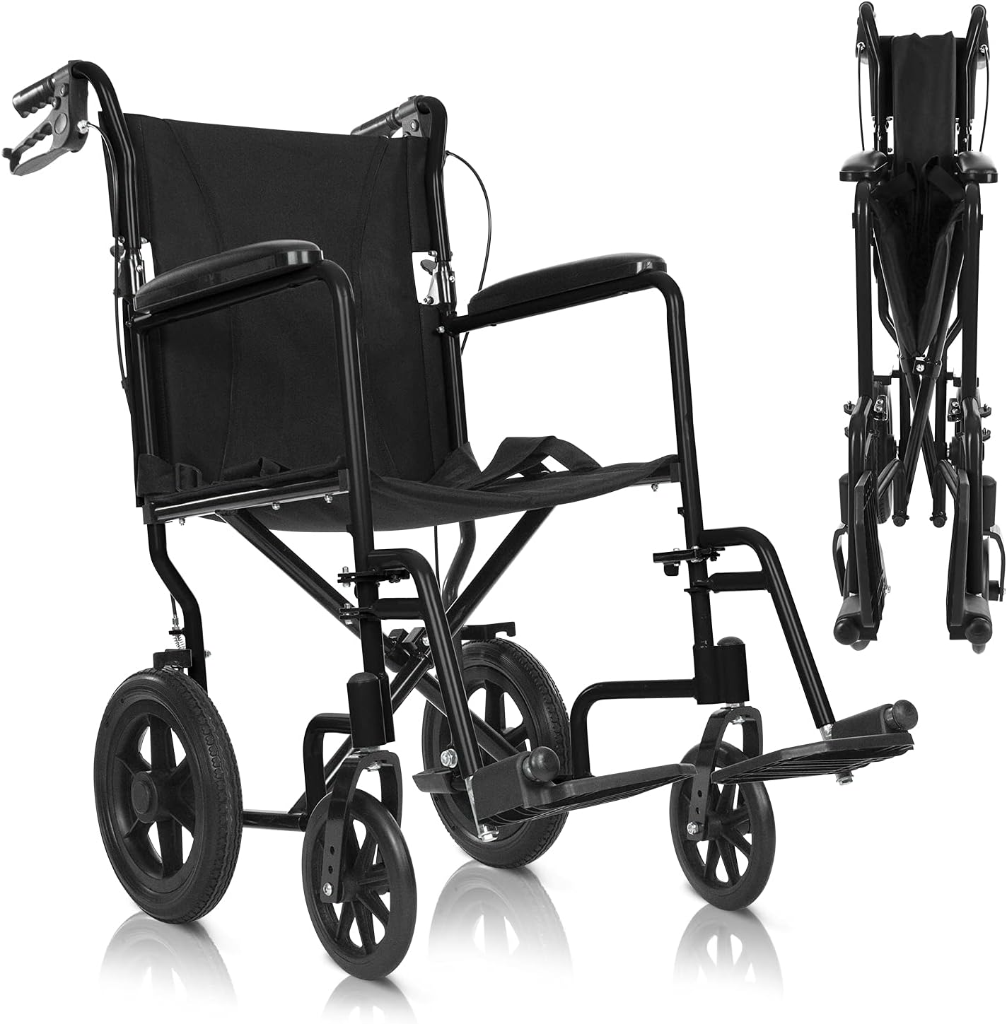Vive Mobility Folding Transport Wheelchair - Aluminum Chair with Hand Brake - Lightweight, Foldable, Travel Manual Mobility Aid - Ultralight Comfortable 19 Inch Wide Bariatric Handicap Seat (Blue)