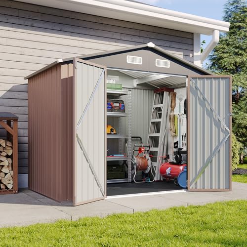 8'x4' Shed Galvanized Steel Storage Sheds with Triple Doors Weatherproof Outdoor Utility Sheds, Dual Lock Lean to Shed with Sloped Roof for Mower, Bike, Generator, Garden Tools (Black)