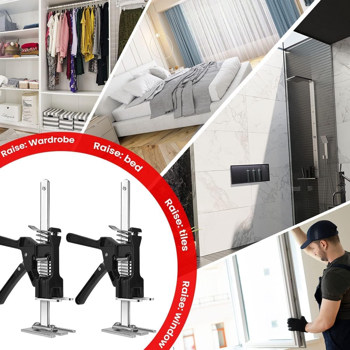 2 Packs Labor-Saving Arm Height Adjuster Lifting Device, Hand Lifting Tool Jack, Drywall Lifts, Furniture Jack for Door, Cabinet, Wall Tile, Lifting Height 9.8Inch, Maximum 260 Pounds Pack of 2